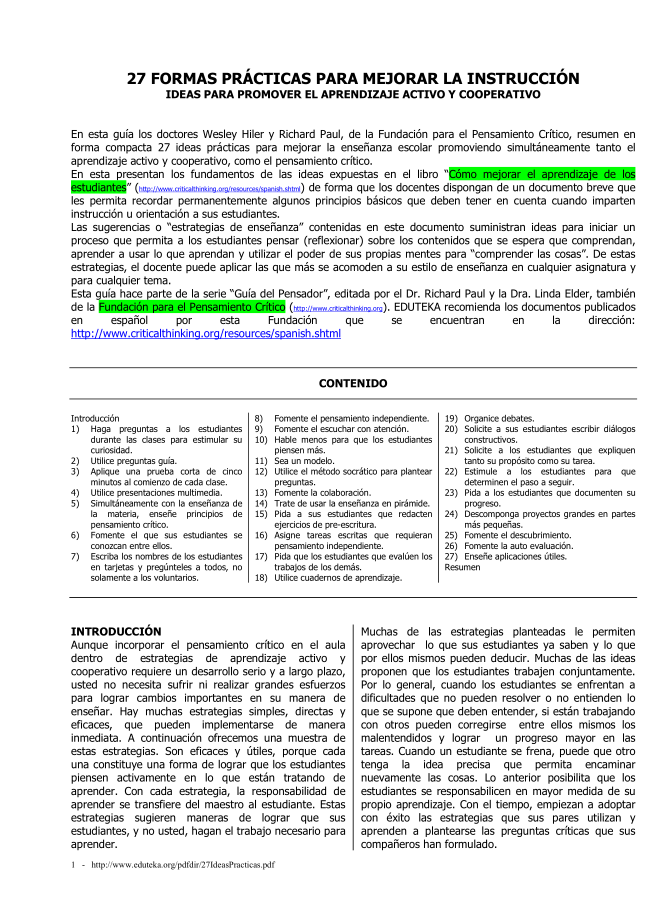 27 IDEAS PRÁCTICAS PARA PROMOVER EL APRENDIZAJE