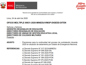 Precisiones para la continuidad del proceso de contratación docente