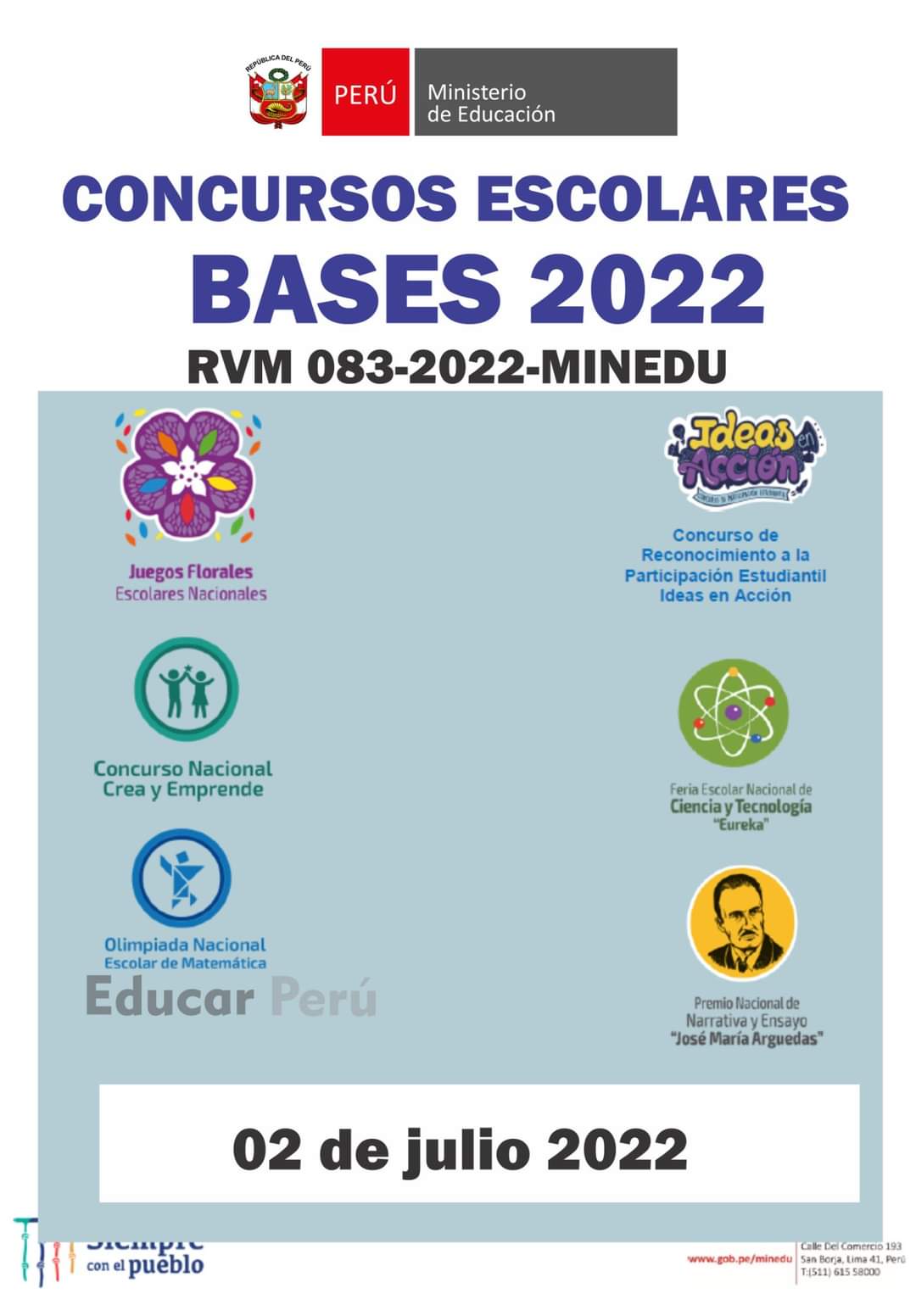 COMUNICADO: Estimados directores de las IIEE del ámbito de UGEL Cajamarca se comparte las Bases de los concursos escolares 2022 de acuerdo a la Resolución Viceministerial N° 083 – 2022 – MINEDU